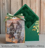 SAVE THE DATES photo vellum plexi  Emerald green Velvet Clear Gold Save the Date Cards with Photo, Plexi Save Our Dates with Photo 13