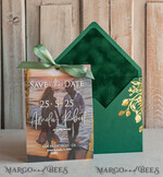 SAVE THE DATES photo vellum plexi  Emerald green Velvet Clear Gold Save the Date Cards with Photo, Plexi Save Our Dates with Photo 13