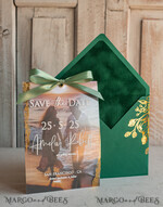 SAVE THE DATES photo vellum plexi  Emerald green Velvet Clear Gold Save the Date Cards with Photo, Plexi Save Our Dates with Photo 13