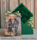 SAVE THE DATES photo vellum plexi  Emerald green Velvet Clear Gold Save the Date Cards with Photo, Plexi Save Our Dates with Photo 13