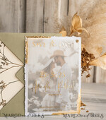SAVE THE DATES photo vellum plexi  Sage green  and Gold Deckled Edges Save the Date Cards with Photo, Boho Vellum Golden Save Our Dates with Photo 8