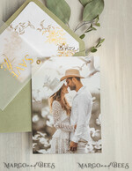 SAVE THE DATES photo vellum plexi  sage green Gold eucalyptus Save the Date Cards with Photo, Vellum Save Our Dates with Photo Gold Foil Calendar Cards 6