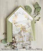SAVE THE DATES photo vellum plexi  sage green Gold eucalyptus Save the Date Cards with Photo, Vellum Save Our Dates with Photo Gold Foil Calendar Cards 6