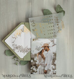 SAVE THE DATES photo vellum plexi  sage green Gold Calendar Save the Date Cards with Photo, Vellum Save Our Dates with Photo Gold Foil Calendar Cards 12