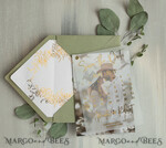 SAVE THE DATES photo vellum plexi  sage green Gold Calendar Save the Date Cards with Photo, Vellum Save Our Dates with Photo Gold Foil Calendar Cards 12