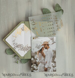 SAVE THE DATES photo vellum plexi  sage green Gold Calendar Save the Date Cards with Photo, Vellum Save Our Dates with Photo Gold Foil Calendar Cards 12