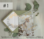 SAVE THE DATES photo vellum plexi  sage green Gold Calendar Save the Date Cards with Photo, Vellum Save Our Dates with Photo Gold Foil Calendar Cards 12