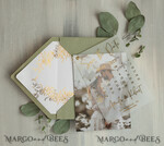 SAVE THE DATES photo vellum plexi  sage green Gold Calendar Save the Date Cards with Photo, Vellum Save Our Dates with Photo Gold Foil Calendar Cards 12