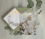SAVE THE DATES photo vellum plexi  sage green Gold Calendar Save the Date Cards with Photo, Vellum Save Our Dates with Photo Gold Foil Calendar Cards 12