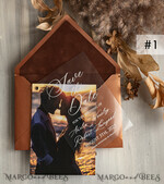 SAVE THE DATES photo vellum plexi  Terracotta Velvet Save the Date Cards with Photo, Plexi Clear Save Our Dates with Photo 6