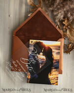 SAVE THE DATES photo vellum plexi  Terracotta Velvet Save the Date Cards with Photo, Plexi Clear Save Our Dates with Photo 6