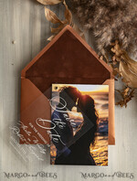 SAVE THE DATES photo vellum plexi  Terracotta Velvet Save the Date Cards with Photo, Plexi Clear Save Our Dates with Photo 6