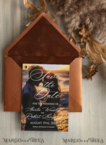 SAVE THE DATES photo vellum plexi  Terracotta Velvet Save the Date Cards with Photo, Plexi Clear Save Our Dates with Photo 6