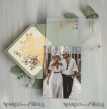 SAVE THE DATES photo vellum plexi  sage green Gold wild flowers Save the Date Cards with Photo, Vellum Save Our Dates with Photo Gold Foil Calendar Cards 11