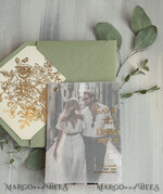 SAVE THE DATES photo vellum plexi  sage green Gold wild flowers Save the Date Cards with Photo, Vellum Save Our Dates with Photo Gold Foil Calendar Cards 11
