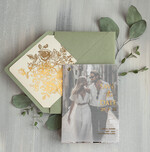 SAVE THE DATES photo vellum plexi  sage green Gold wild flowers Save the Date Cards with Photo, Vellum Save Our Dates with Photo Gold Foil Calendar Cards 11
