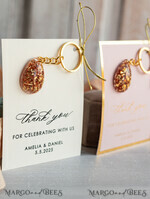WEDDING FAVORS Resin Custom Resin Keychain Wedding Favors For Guests in bulk Custom Resin Keychain, Golden personalised Thank you gifts Teardrop Keychain with Gold-Plated Stainless Steel Hardware4