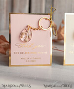 WEDDING FAVORS Resin Custom Resin Keychain Wedding Favors For Guests in bulk Custom Resin Keychain with heart, Golden personalised Thank you gifts Teardrop Keychain with Gold-Plated Stainless Steel Hardware7