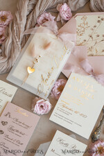 WEDDING INVITATIONS whimsical boho invites Whimsical Blush Gold Wedding Invitation with vellum etui natural dierd flowers pampass gras, Garden Elegant Floral Wedding Invitation with mirror gold heart35