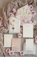WEDDING INVITATIONS whimsical boho invites Whimsical Blush Gold Wedding Invitation with vellum etui natural dierd flowers pampass gras, Garden Elegant Floral Wedding Invitation with mirror gold heart35