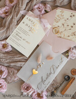 WEDDING INVITATIONS whimsical boho invites Whimsical Blush Gold Wedding Invitation with vellum etui natural dierd flowers pampass gras, Garden Elegant Floral Wedding Invitation with mirror gold heart35