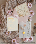 WEDDING INVITATIONS whimsical boho invites Whimsical Blush Gold Wedding Invitation with vellum etui natural dierd flowers pampass gras, Garden Elegant Floral Wedding Invitation with mirror gold heart35