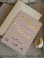 WEDDING INVITATIONS whimsical boho invites Folder Blush Gold Wedding Invitation with chiffon torn bow and natural dried flowers, Golden Elegant Roses Floral Wedding Invitation with golden mirror heart27