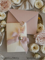 WEDDING INVITATIONS whimsical boho invites Folder Blush Gold Wedding Invitation with chiffon torn bow and natural dried flowers, Golden Elegant Roses Floral Wedding Invitation with golden mirror heart27