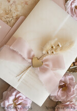 WEDDING INVITATIONS whimsical boho invites Whimsical Blush Gold Wedding Invitation with vellum jacket chiffon bow nad natural dierd flowers, Garden Elegant Floral Wedding Invitation with mirror gold heart25