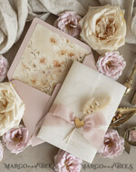 WEDDING INVITATIONS whimsical boho invites Whimsical Blush Gold Wedding Invitation with vellum jacket chiffon bow nad natural dierd flowers, Garden Elegant Floral Wedding Invitation with mirror gold heart25