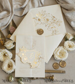 WEDDING INVITATIONS whimsical boho invites Vintage Floral Crest Monogram Blush Wedding Invitation with chiffon torn bow,  French Provence Garden Elegant Floral Wedding Invitation suite Deckled Torn edges , Elegant Toile de Jouy & Baroque Invitation set 22