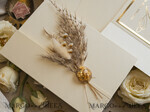 WEDDING INVITATIONS whimsical boho invites Folder Ivory Gold Wedding Invitation with natural dried flowers and pampass gras , Garden Elegant Floral Wedding Invitation16