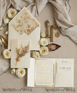 WEDDING INVITATIONS whimsical boho invites Folder Ivory Gold Wedding Invitation with natural dried flowers and pampass gras , Garden Elegant Floral Wedding Invitation16