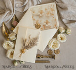 WEDDING INVITATIONS whimsical boho invites Folder Ivory Gold Wedding Invitation with natural dried flowers and pampass gras , Garden Elegant Floral Wedding Invitation16