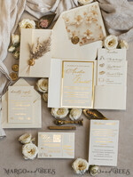WEDDING INVITATIONS whimsical boho invites Folder Ivory Gold Wedding Invitation with natural dried flowers and pampass gras , Garden Elegant Floral Wedding Invitation16