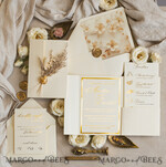 WEDDING INVITATIONS whimsical boho invites Folder Ivory Gold Wedding Invitation with natural dried flowers and pampass gras , Garden Elegant Floral Wedding Invitation16