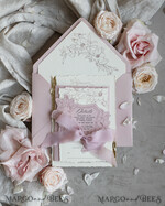 WEDDING INVITATIONS whimsical boho invites Vintage Floral Crest Monogram Blush Wedding Invitation with chiffon torn bow,  French Provence Garden Elegant Floral Wedding Invitation suite Deckled Torn edges , Elegant Toile de Jouy & Baroque Invitation set 13