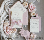 WEDDING INVITATIONS whimsical boho invites Vintage Floral Crest Monogram Blush Wedding Invitation with chiffon torn bow,  French Provence Garden Elegant Floral Wedding Invitation suite Deckled Torn edges , Elegant Toile de Jouy & Baroque Invitation set 13