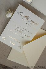 WEDDING INVITATIONS whimsical boho invites Folder Ivory Gold Wedding Invitation with chiffon torn bow and natural dried flowers , Golden Elegant Roses Floral Wedding Invitation with golden mirror heart20