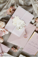 WEDDING INVITATIONS whimsical boho invites Vintage Floral Crest Monogram Blush Wedding Invitation with chiffon torn bow,  French Provence Garden Elegant Floral Wedding Invitation suite Deckled Torn edges , Elegant Toile de Jouy & Baroque Invitation set 26