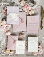 WEDDING INVITATIONS whimsical boho invites Vintage Floral Crest Monogram Blush Wedding Invitation with chiffon torn bow,  French Provence Garden Elegant Floral Wedding Invitation suite Deckled Torn edges , Elegant Toile de Jouy & Baroque Invitation set 26