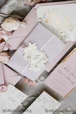 WEDDING INVITATIONS whimsical boho invites Vintage Floral Crest Monogram Blush Wedding Invitation with chiffon torn bow,  French Provence Garden Elegant Floral Wedding Invitation suite Deckled Torn edges , Elegant Toile de Jouy & Baroque Invitation set 26