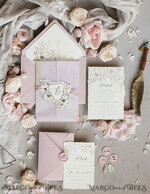 WEDDING INVITATIONS whimsical boho invites Vintage Floral Crest Monogram Blush Wedding Invitation with chiffon torn bow,  French Provence Garden Elegant Floral Wedding Invitation suite Deckled Torn edges , Elegant Toile de Jouy & Baroque Invitation set 26
