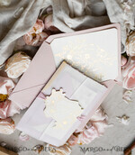 WEDDING INVITATIONS whimsical boho invites Vintage Floral Crest Monogram Blush Wedding Invitation with chiffon torn bow,  French Provence Garden Elegant Floral Wedding Invitation suite Deckled Torn edges , Elegant Toile de Jouy & Baroque Invitation set 26