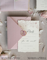 WEDDING INVITATIONS whimsical boho invites Vintage Floral Crest Monogram Blush Wedding Invitation with chiffon torn bow,  French Provence Garden Elegant Floral Wedding Invitation suite Deckled Torn edges , Elegant Toile de Jouy & Baroque Invitation set 26