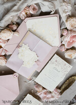 WEDDING INVITATIONS whimsical boho invites Vintage Floral Crest Monogram Blush Wedding Invitation with chiffon torn bow,  French Provence Garden Elegant Floral Wedding Invitation suite Deckled Torn edges , Elegant Toile de Jouy & Baroque Invitation set 26