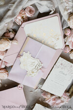 WEDDING INVITATIONS whimsical boho invites Vintage Floral Crest Monogram Blush Wedding Invitation with chiffon torn bow,  French Provence Garden Elegant Floral Wedding Invitation suite Deckled Torn edges , Elegant Toile de Jouy & Baroque Invitation set 26