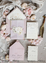 WEDDING INVITATIONS whimsical boho invites Vintage Floral Crest Monogram Blush Wedding Invitation with chiffon torn bow,  French Provence Garden Elegant Floral Wedding Invitation suite Deckled Torn edges , Elegant Toile de Jouy & Baroque Invitation set 26