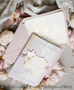 WEDDING INVITATIONS whimsical boho invites Vintage Floral Crest Monogram Blush Wedding Invitation with chiffon torn bow,  French Provence Garden Elegant Floral Wedding Invitation suite Deckled Torn edges , Elegant Toile de Jouy & Baroque Invitation set 26
