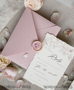 WEDDING INVITATIONS whimsical boho invites Vintage Floral Crest Monogram Blush Wedding Invitation with chiffon torn bow,  French Provence Garden Elegant Floral Wedding Invitation suite Deckled Torn edges , Elegant Toile de Jouy & Baroque Invitation set 26
